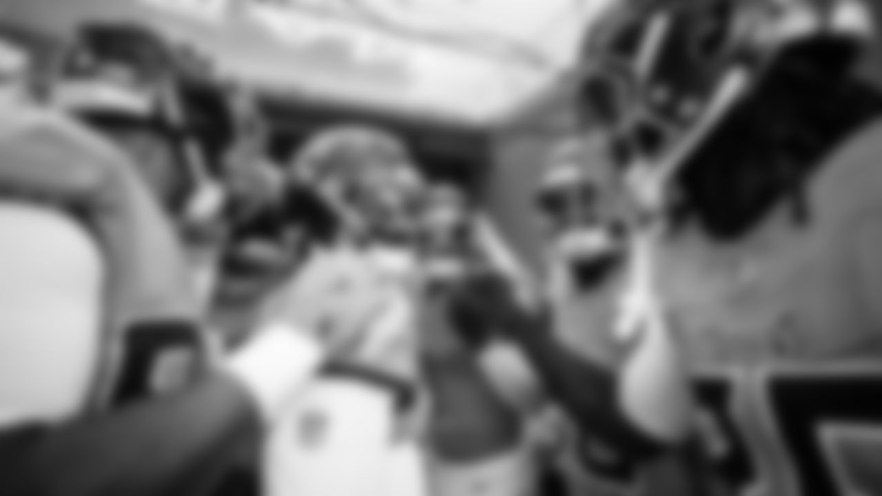 Tennessee Titans huddle in the tunnel during the game between the Tennessee Titans and the New England Patriots at Nissan Stadium on October 19, 2025 in Nashville, TN. Photo By Tennessee Titans