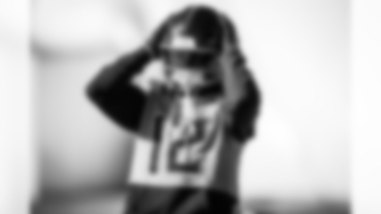 Wide receiver Mason Kinsey #12 of the Tennessee Titans during practice at the Ascension Saint Thomas Sports Park on November 28, 2025 in Nashville, TN. Photo By Beau Brune/Tennessee Titans