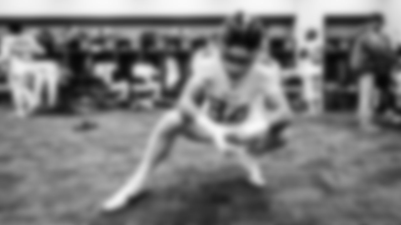 Tight end Gunnar Helm #84 of the Tennessee Titans before the game between the Tennessee Titans and the Indianapolis Colts at Lucas Oil Stadium on October 26, 2025 in Indianapolis, IN. Photo By Donald Page/Tennessee Titans
