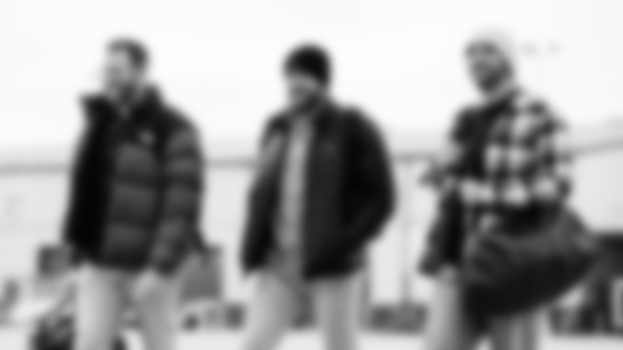 Punter Johnny Hekker #3 of the Tennessee Titans, Longsnapper Morgan Cox #46 of the Tennessee Titans, Quarterback Brandon Allen #10 of the Tennessee Titans during the travel day at the Nashville International Airport on December 06, 2025 in Nashville, TN. Photo by Jessie Roger/Tennessee Titans