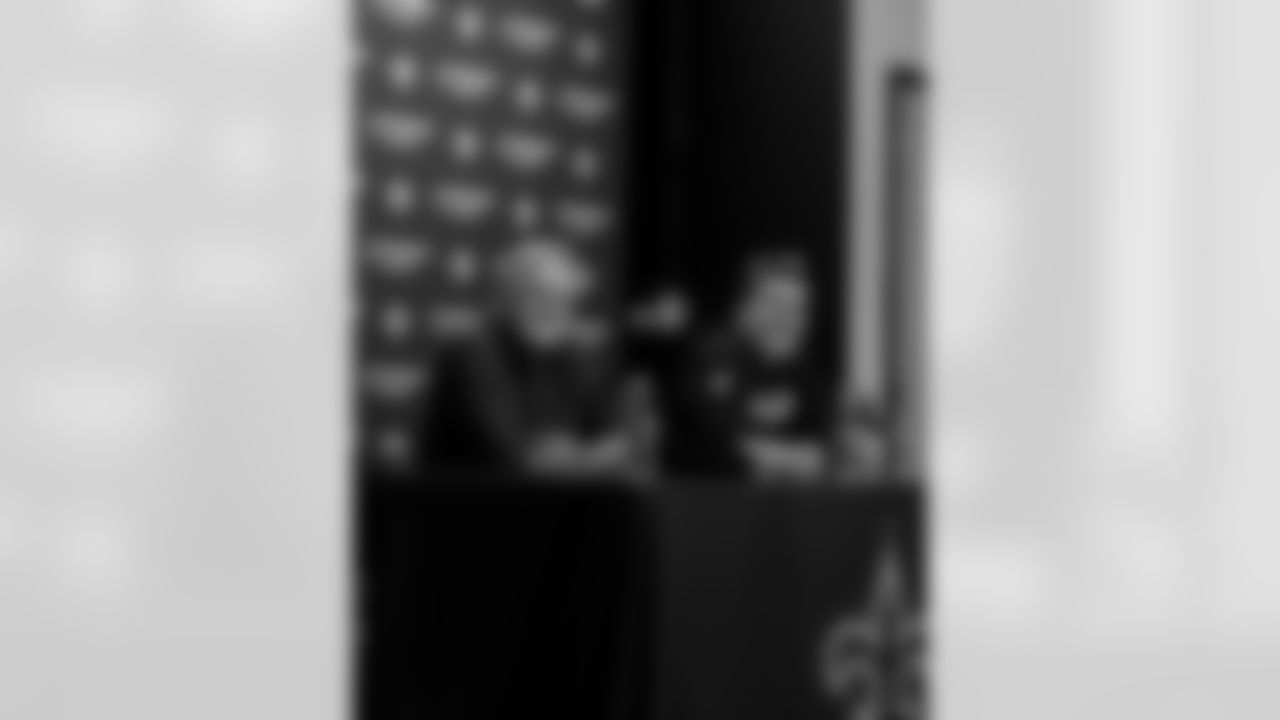 New Orleans Saints Executive Vice President/General Manager Mickey Loomis and head coach Kellen Moore speak with the media following the Saints 2025 NFL season on Jan. 7, 2026.