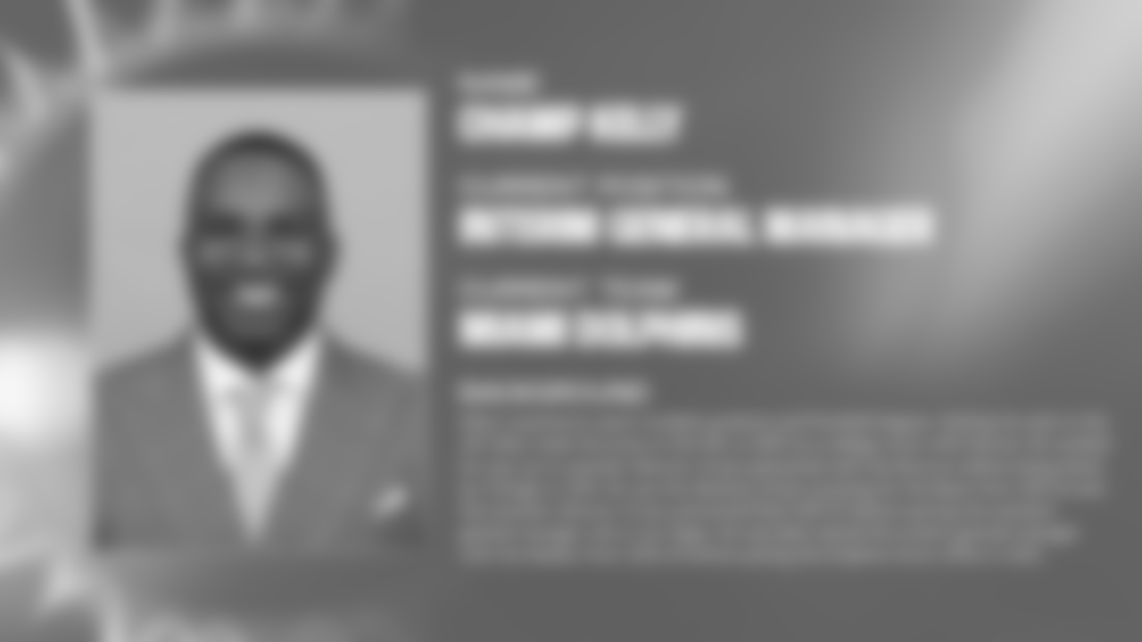 Champ Kelly is the only in-house candidate being considered for the position, currently serving as interim general manager for the Dolphins.