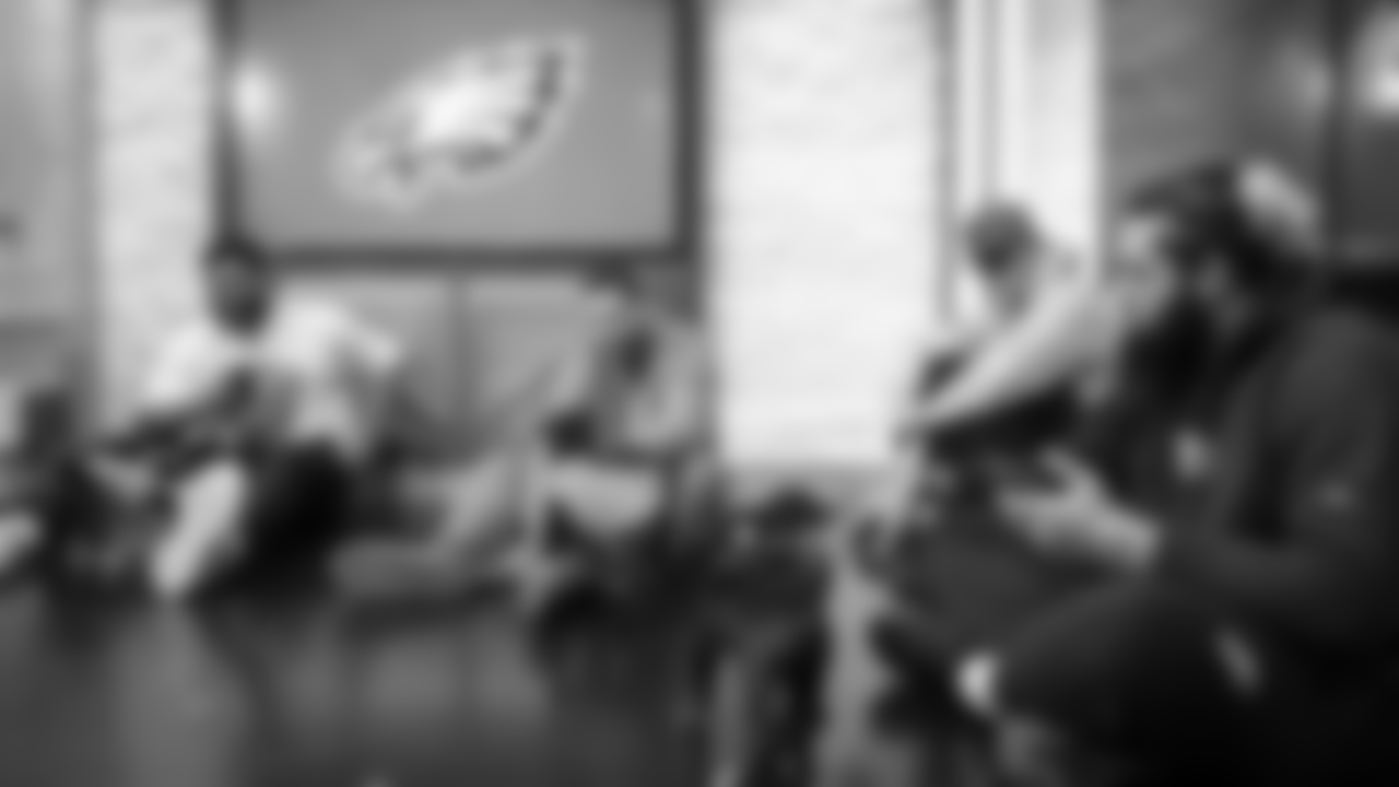 R-L: Jordan Mailata, Uzomah, Cooper DeJean, and Darian Kinnard