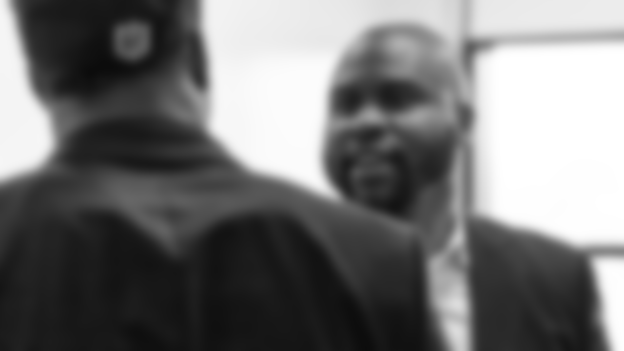Jihaad Campbell meets with Senior Director of Scouting Brandon Hunt.