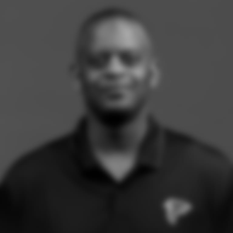 Atlanta Falcons wide receivers coach Ike Hilliard poses for a headshot in Ticketmaster Studios at the Atlanta Falcons headquarters in Flowery Branch, Georgia, on Thursday, February 15, 2024. (Photo by Shanna Lockwood/Atlanta Falcons)