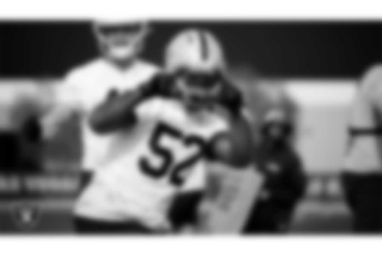 Las Vegas Raiders linebacker Elandon Roberts (52) during practice at Intermountain Health Performance Center.