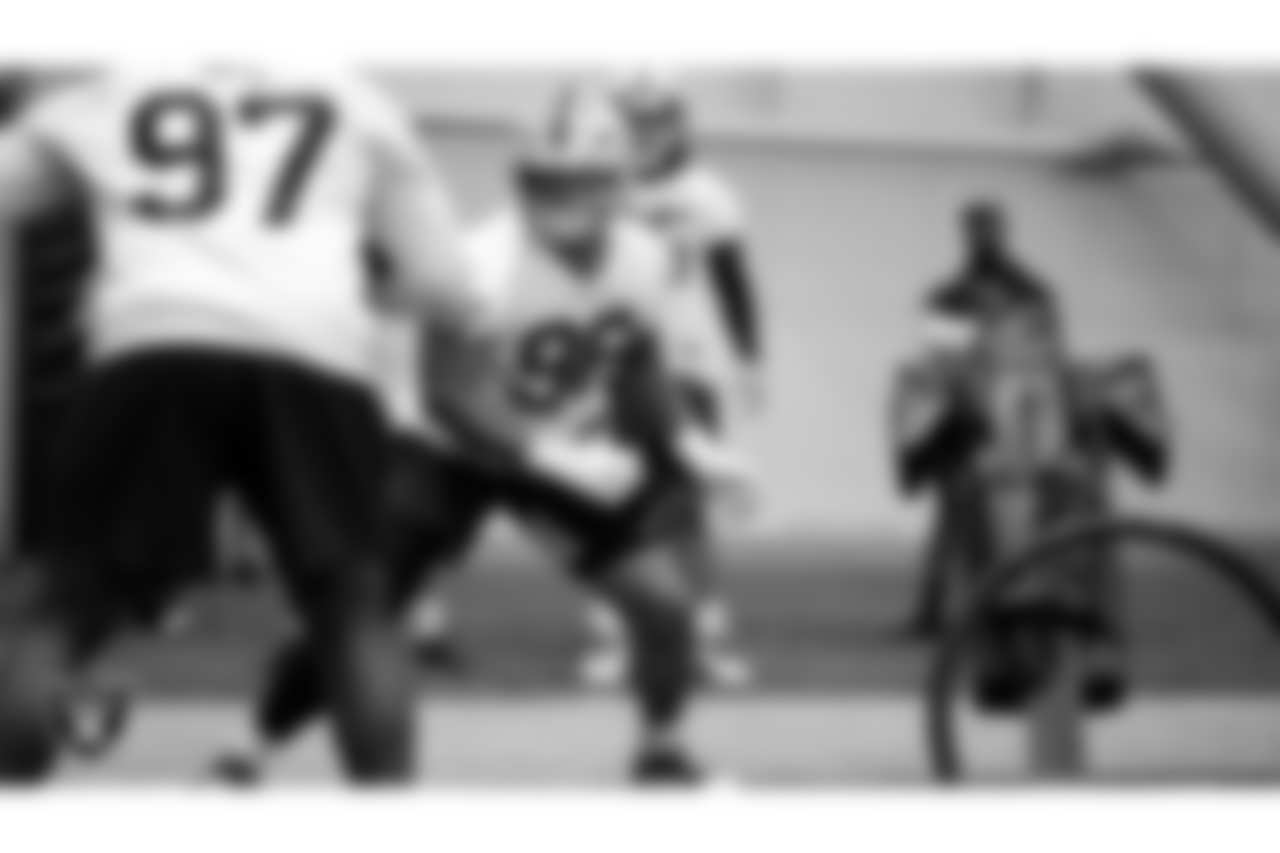 Las Vegas Raiders defensive tackle Jonah Laulu (96) during practice at Intermountain Health Performance Center.