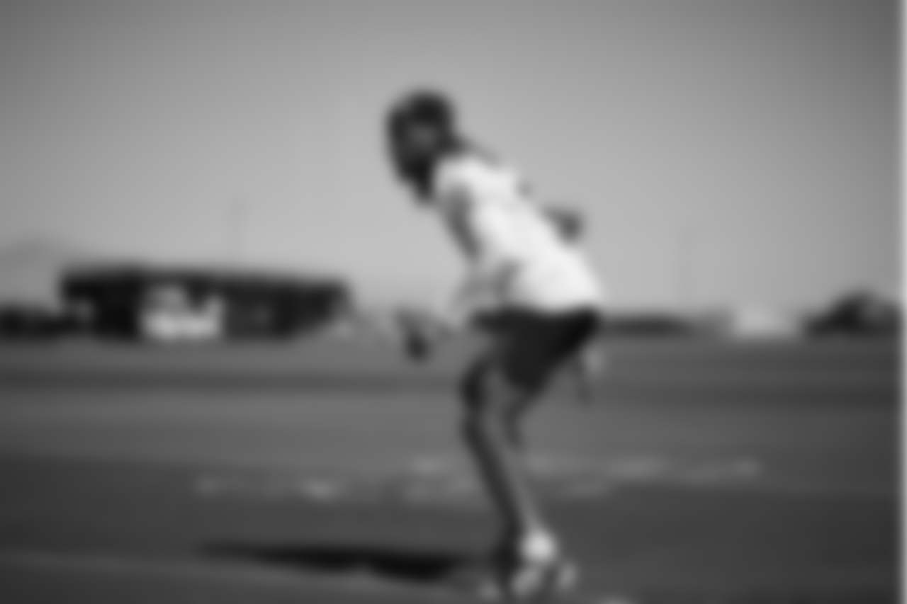 Las Vegas Raiders cornerback Eric Stokes (5) at a workout during phase two of the offseason program at Intermountain Health Performance Center.