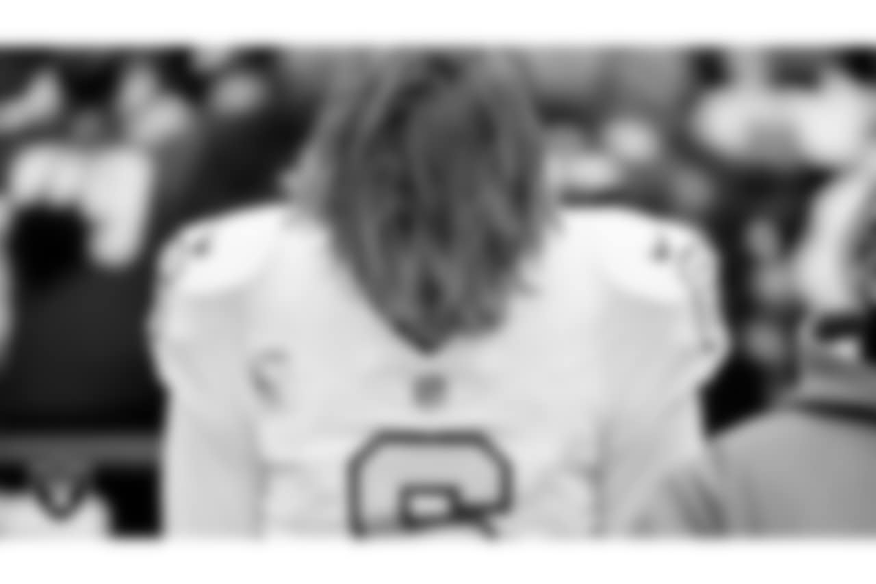 Las Vegas Raiders punter AJ Cole (6) during the national anthem before the regular season away game against the Kansas City Chiefs at GEHA Field at Arrowhead Stadium.