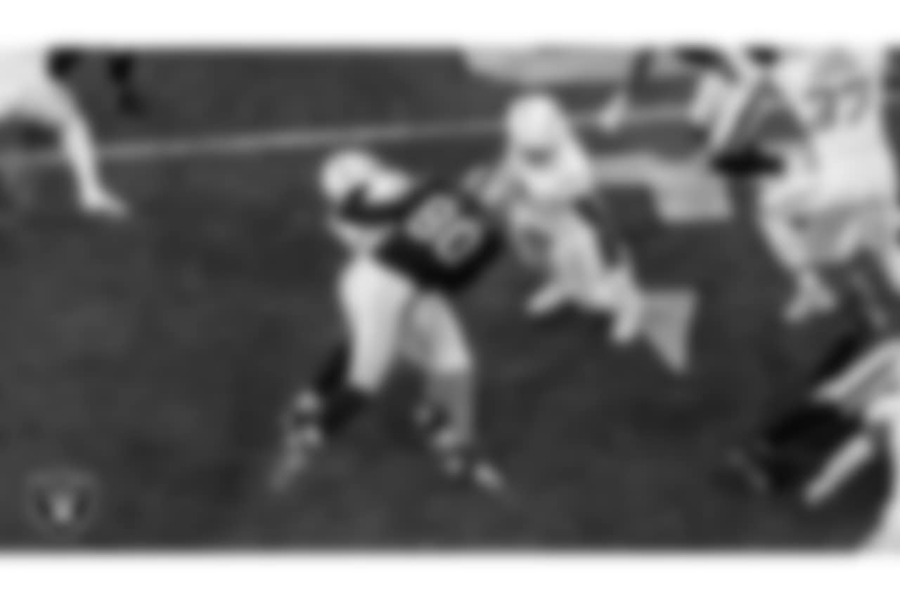 Las Vegas Raiders tight end Jesper Horsted (80) during the regular season home game against the Los Angeles Chargers at Allegiant Stadium.