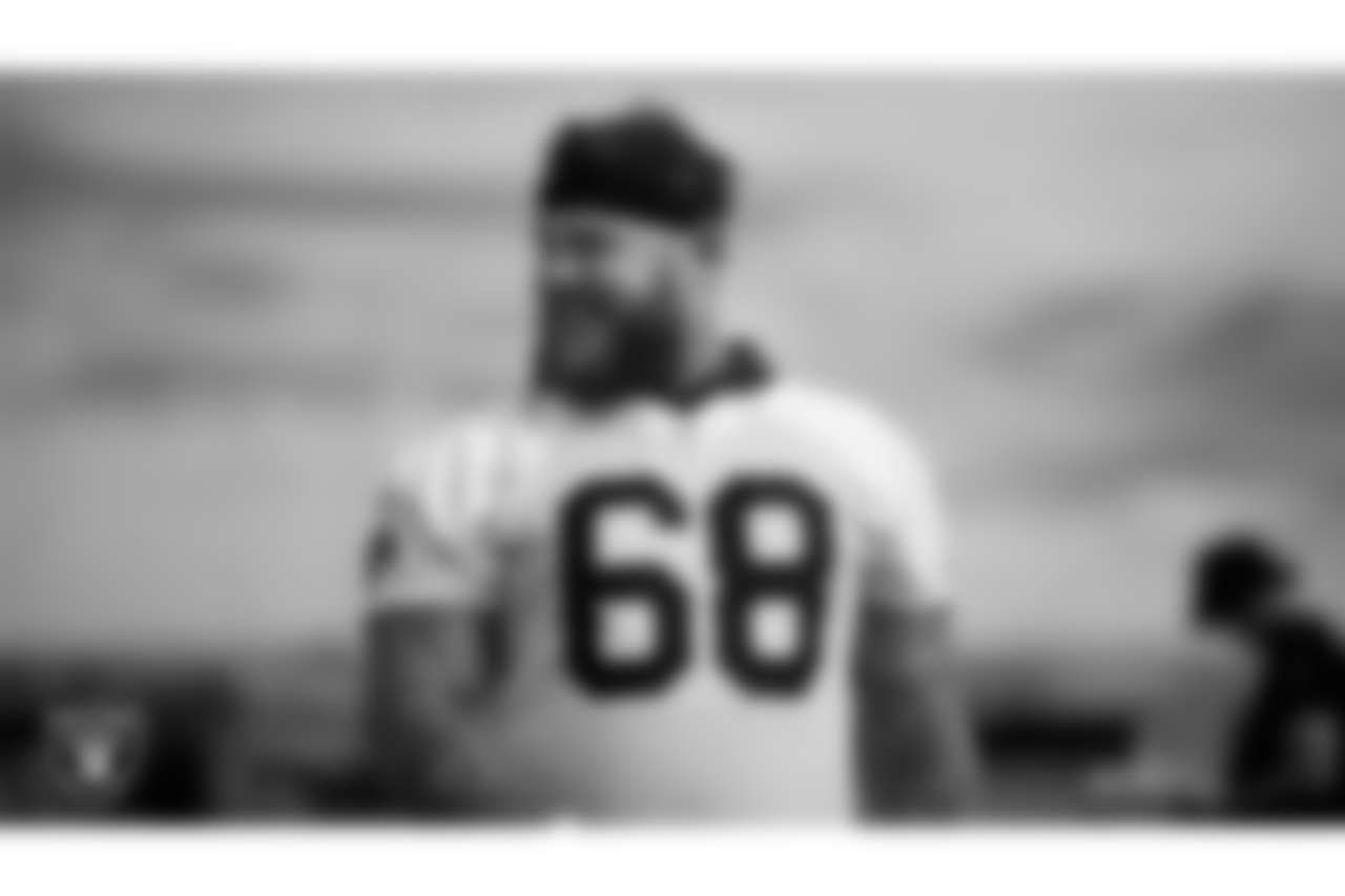 Las Vegas Raiders center Andre James (68) during practice at Intermountain Health Performance Center.