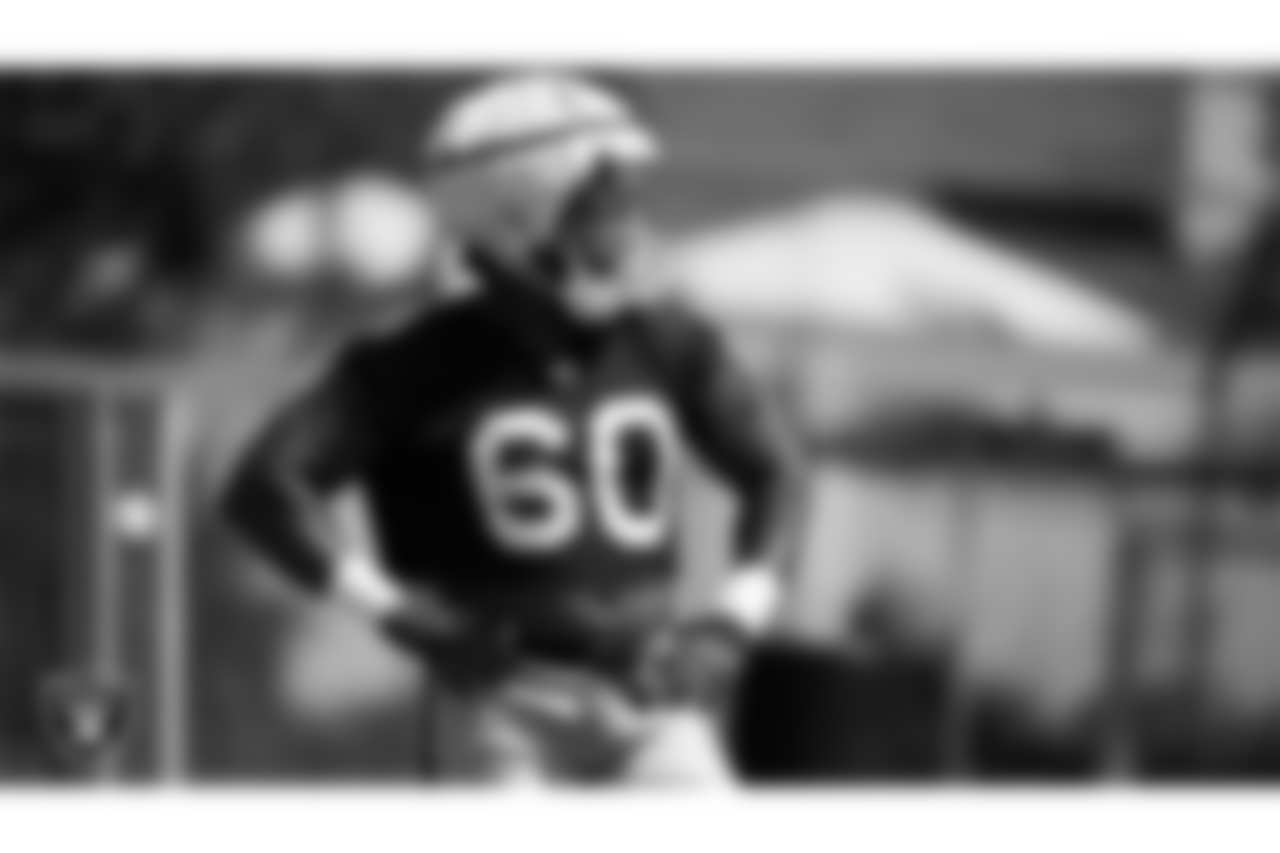 Las Vegas Raiders defensive tackle Tomari Fox (60) on the field for practice at 2024 season Training Camp.