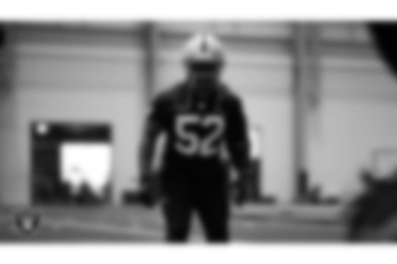 Las Vegas Raiders linebacker Elandon Roberts (52) during practice at Intermountain Health Performance Center.