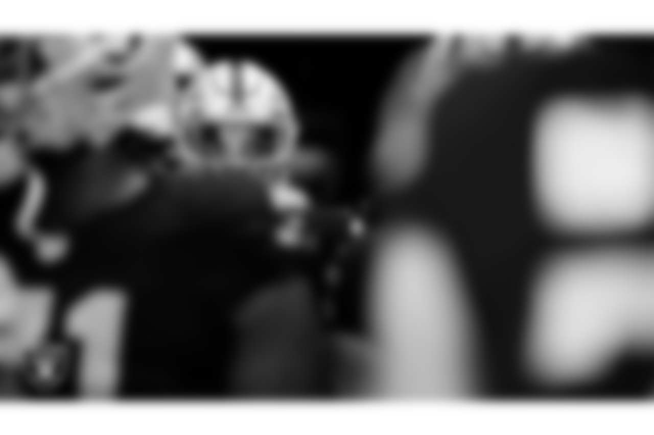 Las Vegas Raiders safety Chris Smith II (29) waits for the team to be introduced onto the field before the  regular season home game against the New York Giants at Allegiant Stadium.