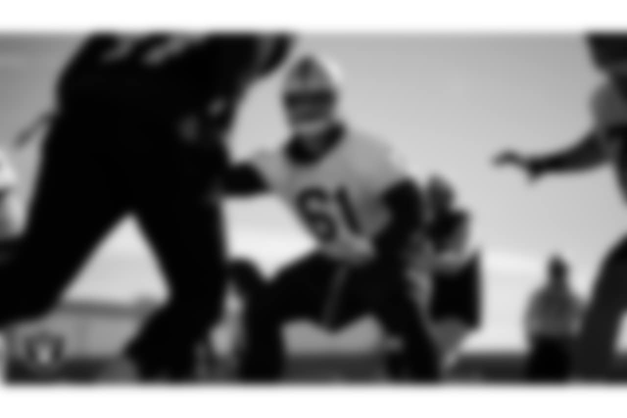 Las Vegas Raiders offensive lineman Jordan Meredith (61) during practice at Intermountain Health Performance Center.