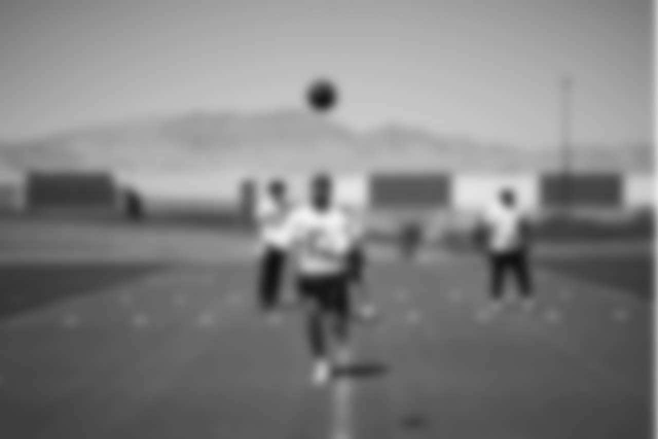 Las Vegas Raiders safety Jeremy Chinn (11) at a workout during phase two of the offseason program at Intermountain Health Performance Center.