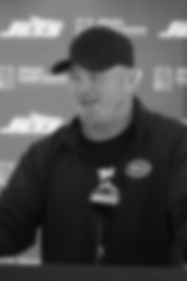 New York Jets' special teams coordinator Brant Boyer talks to reporters before a practice at the NFL football team's training facility in Florham Park, N.J., Tuesday, July 30, 2024. (AP Photo/Seth Wenig)