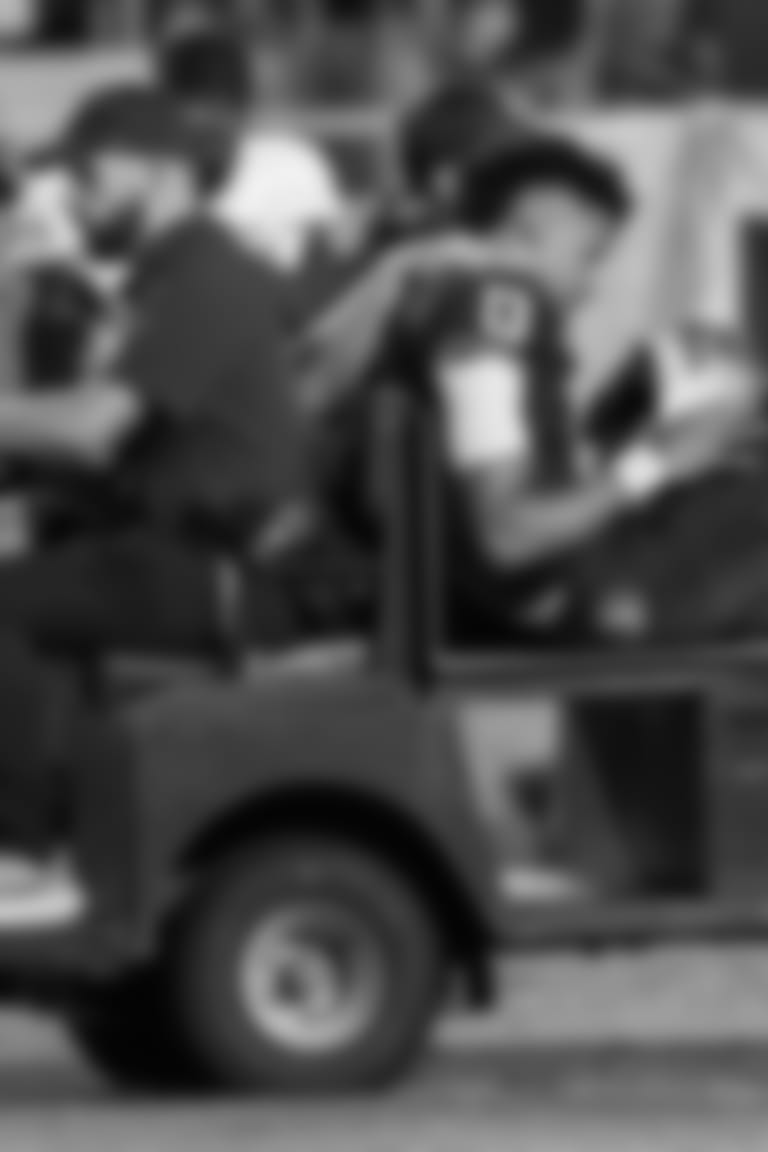 Florida State quarterback Jordan Travis is taken off the field after being injured during the first half of the team's NCAA college football game against North Alabama, Saturday, Nov. 18, 2023, in Tallahassee, Fla. (AP Photo/Colin Hackley)