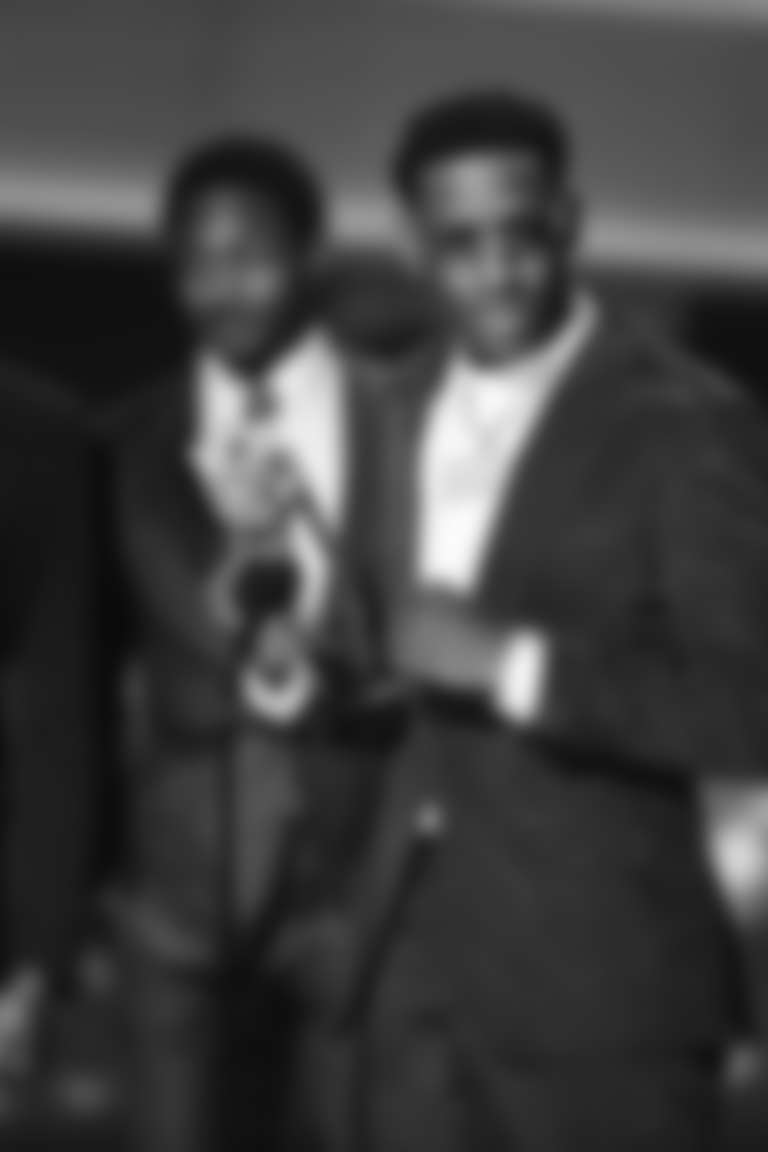 New York Jets cornerback Sauce Gardner (1) accepts the award for Defensive Rookie of the Year during the NFL Honors awards show on Thursday, February 9, 2023 in Phoenix, Arizona. (Caitlyn Epes/NFL)