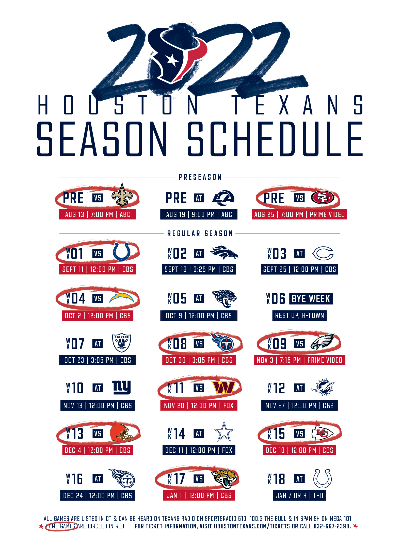 Houston Texans Schedule 2022 Printable Customize And Print