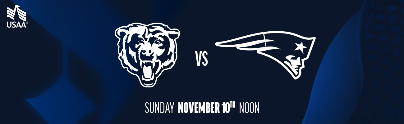 Gameday Guide - New England Patriots vs. Chicago Bears - November 10th, 2024 at Soldier Field - Brought to you by USAA