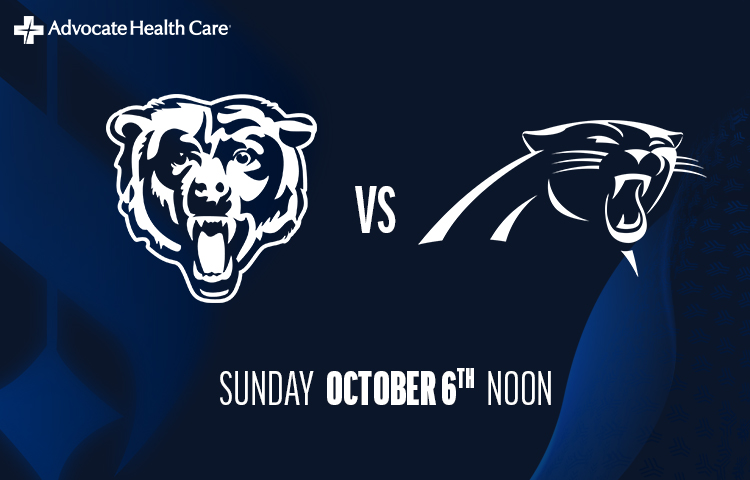 United Club Gameday Guide - Carolina Panthers vs. Chicago Bears - October 6th, 2024 at Soldier Field - Brought to you by Advocate Health Care