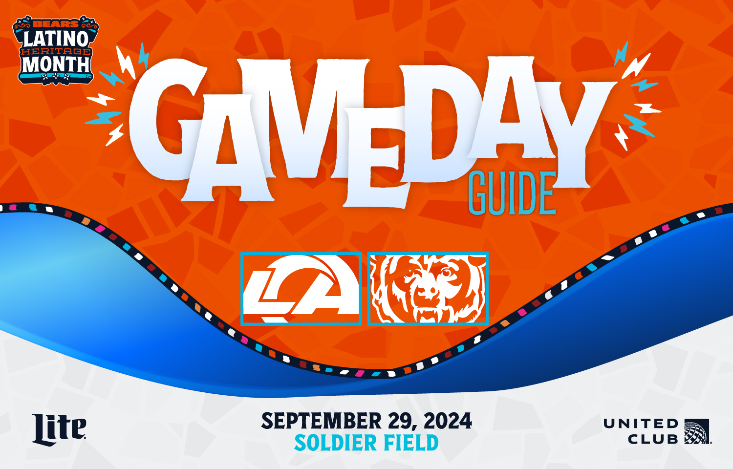 United Club Gameday Guide - Los Angeles Rams vs. Chicago Bears - September 29th, 2024 at Soldier Field - Brought to you by Miller Lite