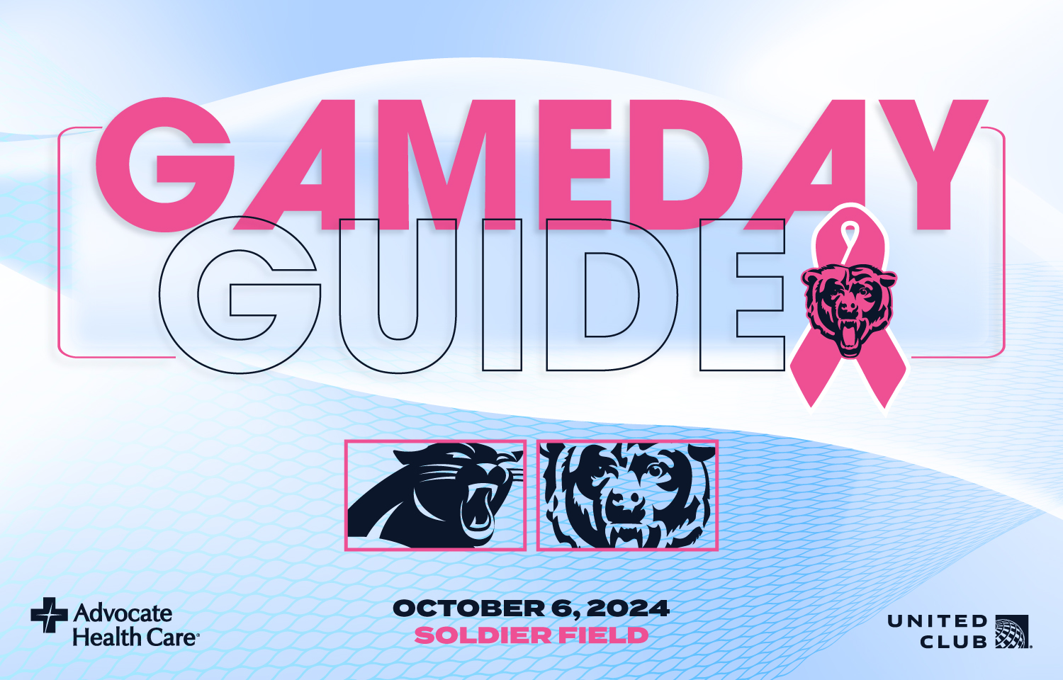 United Club Gameday Guide - Carolina Panthers vs. Chicago Bears - October 6th, 2024 at Soldier Field - Brought to you by Advocate Health Care