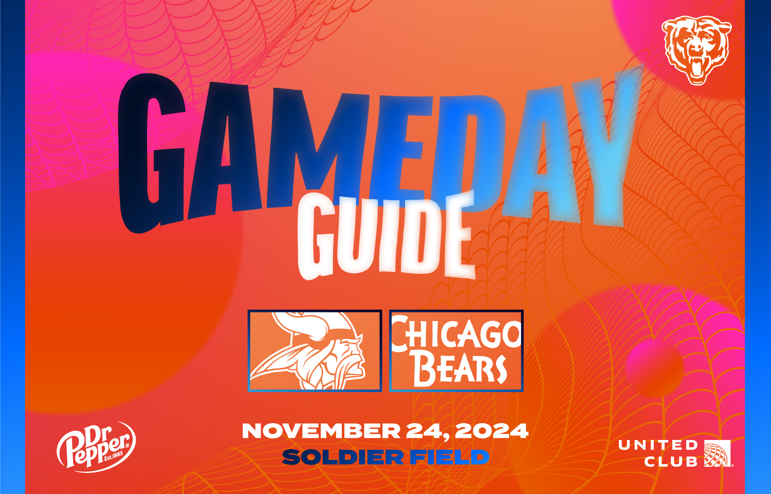 United Club Gameday Guide - Minnesota Vikings vs. Chicago Bears - November 24th, 2024 at Soldier Field - Brought to you by Dr Pepper