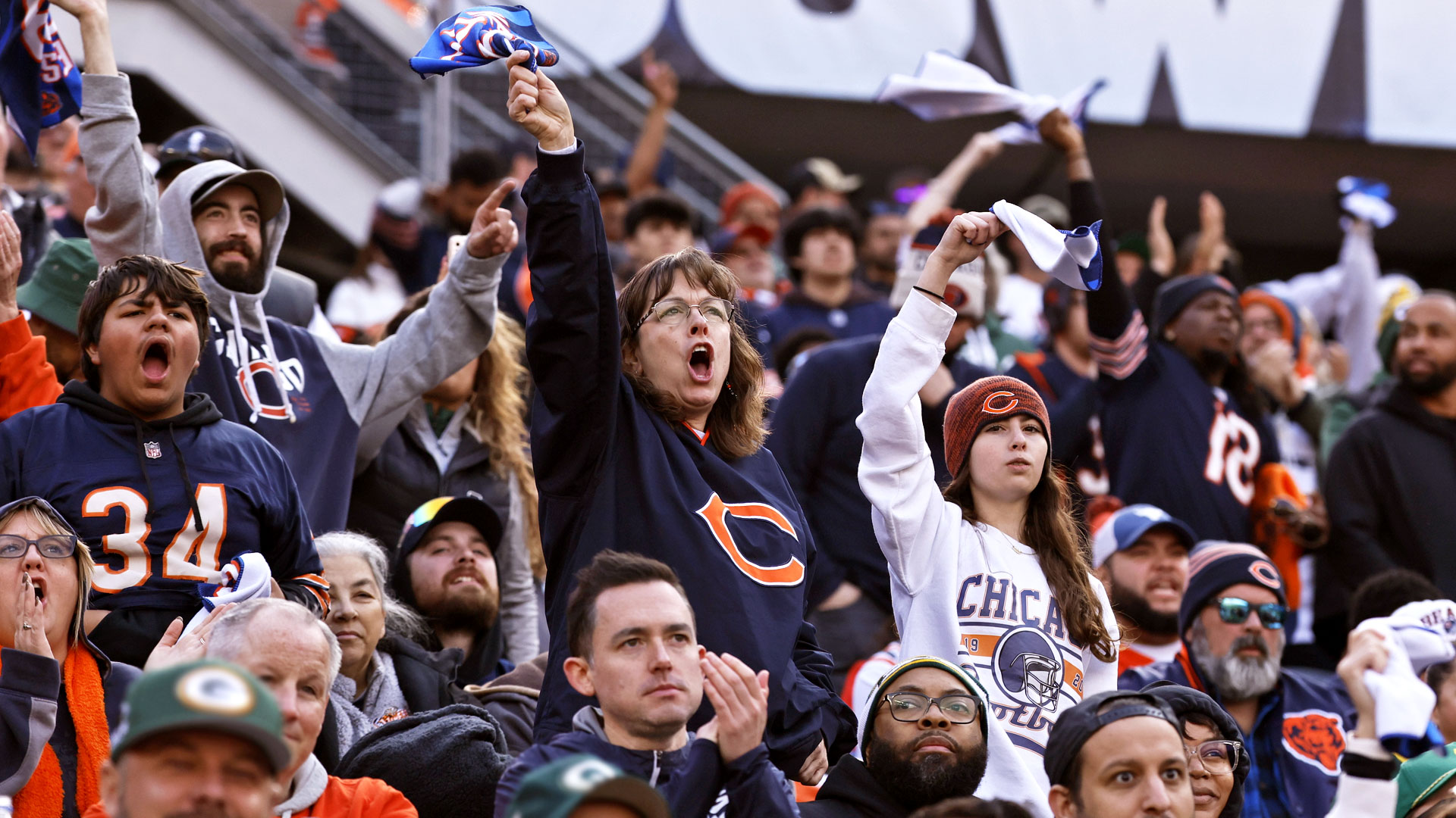 photo of Bears fans cheering at Soldier Field