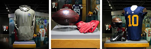 image: News Multiple artifacts from 2025 NFL season added to Hall’s collectionSeattle Seahawks head coach Mike Macdonald’s Salute to Service hoodie, Arizona Cardinals tight end Trey McBride’s gloves and “1923 Classic” Packers uniform headline recent artifacts placed on display at the Pro Football Hall of Fame and Museum.