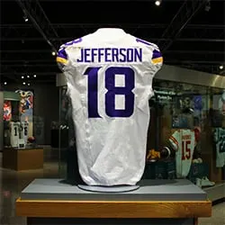 image: News Jersey on display at Hall of Fame celebrates Justin Jefferson milestoneThe Pro Football Hall of Fame received the jersey Justin Jefferson wore while playing the Titans and has placed it on display in the Hall’s “Pro Football Today Gallery.”