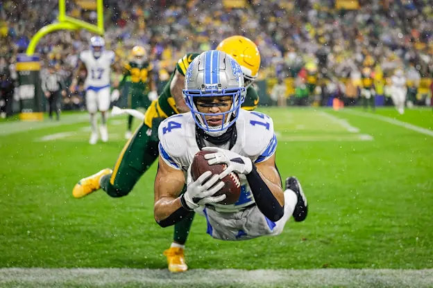 image: News Top photos of 2024 NFL season revealed in Pro Football Hall of Fame’s annual contestMatt Lutke, Associated Press, “Diving for Glory” photo, Detroit Lions at Green Bay Packers, Nov. 3, 2024.
