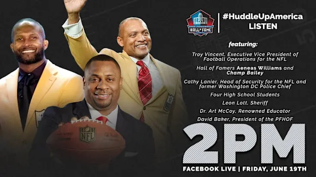 image: News HOF Hosts #HuddleUpAmerica ListenHUA_Livestream_1050