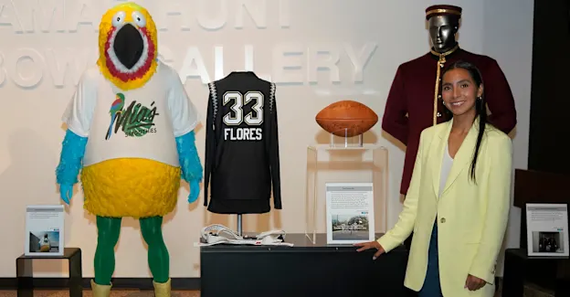 image: News Flag football to be an Olympic sport in 2028Flag football star Diana Flores was the first Flag football player with artifacts in the Pro Football Hall of Fame.