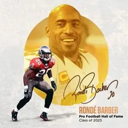 image: News Pro Football Hall of Fame to enshrine nine in Class of 2023Rondé Barber is a member of the Pro Football Hall of Fame Class of 2023.