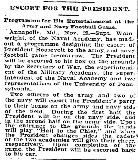 image: News PRESIDENTS ‘MUST SEE’ ARMY-NAVY escort-president-paper
