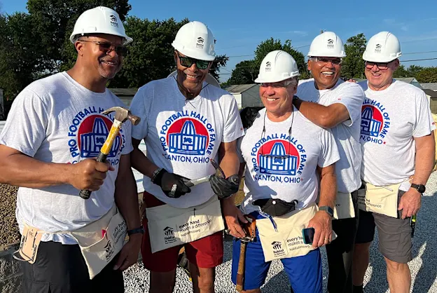 image: News Hall of Fame, James Hardie team up to assist at Habitat for Humanity site in CantonDozens of Hall of Famers return to Canton each year to welcome the newest class of enshrinees.